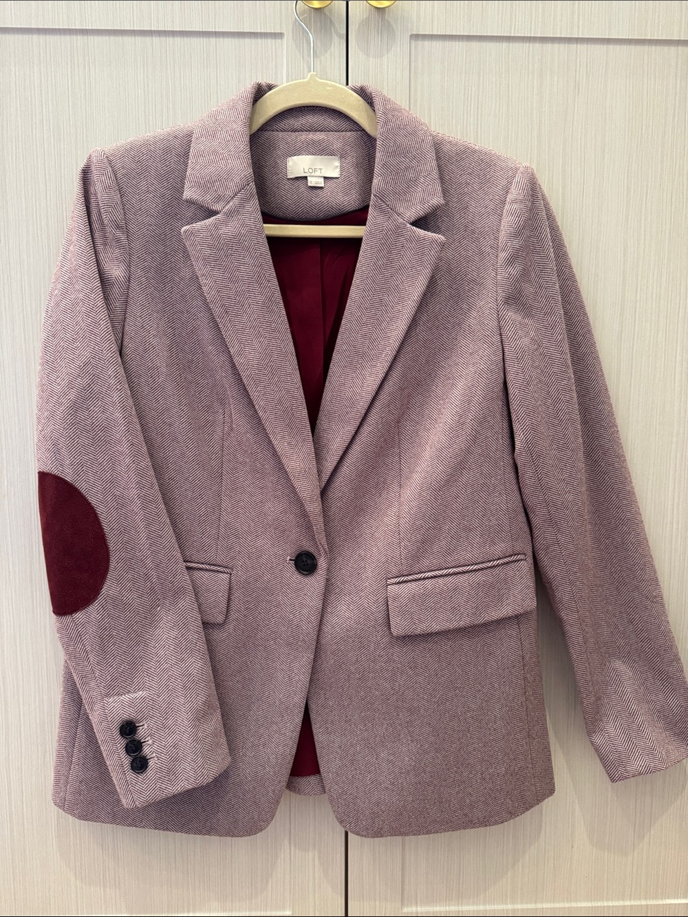 LOFT Mauve Blazer with Burgundy Elbow Patch